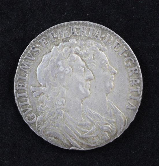 A William and Mary 1689 silver half crown,